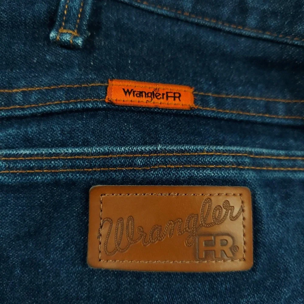 Wrangler FR 13MWZ Jeans‎ 38x34 Blue Dark Wash High Rise Bootcut Flame Resistant